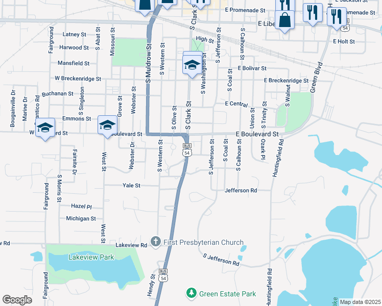 map of restaurants, bars, coffee shops, grocery stores, and more near 1127 South Clark Street in Mexico