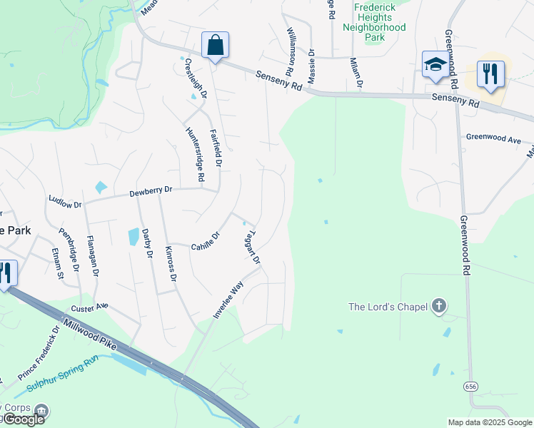 map of restaurants, bars, coffee shops, grocery stores, and more near 220 Taggart Drive in Winchester