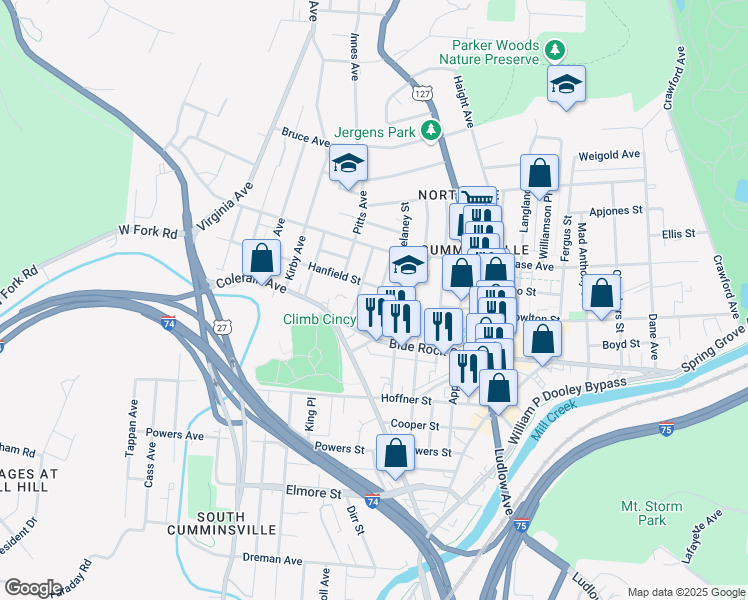 map of restaurants, bars, coffee shops, grocery stores, and more near 4131 Lakeman Street in Cincinnati