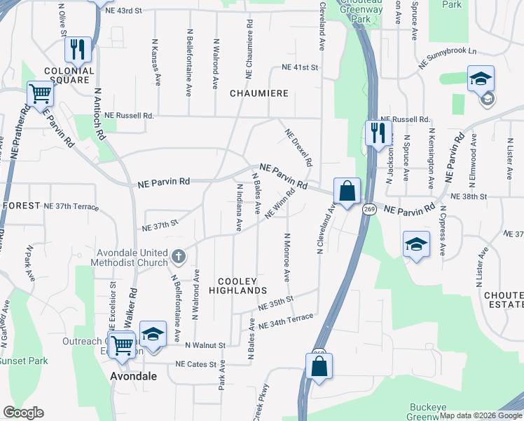 map of restaurants, bars, coffee shops, grocery stores, and more near 3709 North Bales Avenue in Kansas City
