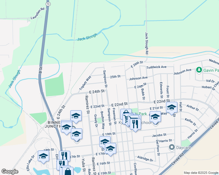map of restaurants, bars, coffee shops, grocery stores, and more near 2407 Sampson Street in Marysville