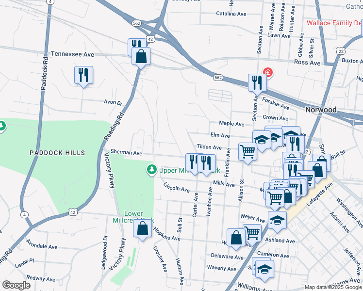 map of restaurants, bars, coffee shops, grocery stores, and more near 4620 Mc Neil Avenue in Cincinnati