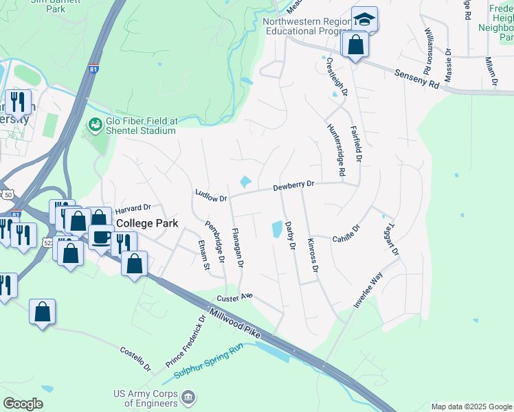map of restaurants, bars, coffee shops, grocery stores, and more near 109 Barnston Court in Winchester