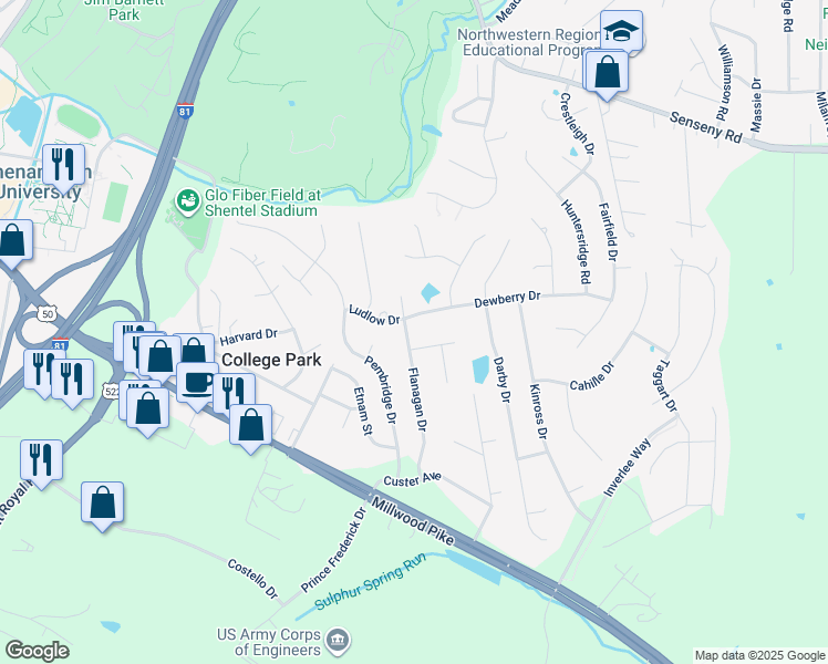 map of restaurants, bars, coffee shops, grocery stores, and more near 228 Flanagan Drive in Winchester