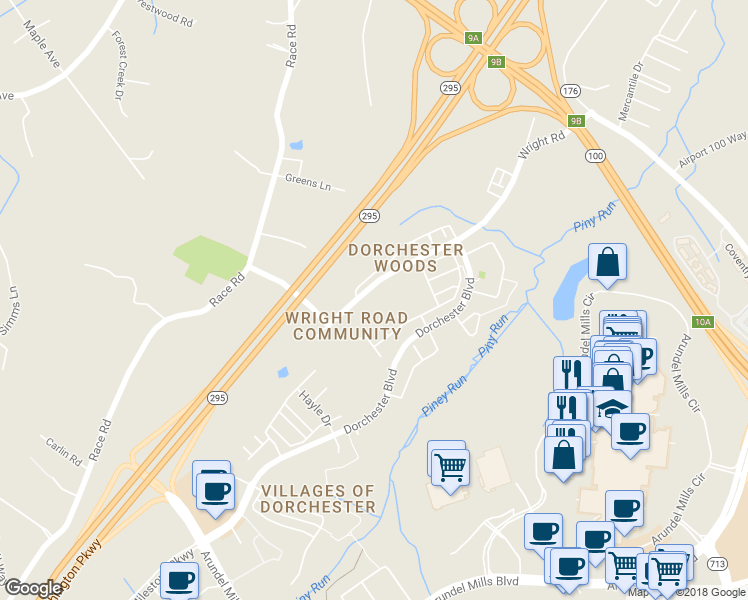 map of restaurants, bars, coffee shops, grocery stores, and more near 7211 Wright Rd in Hanover