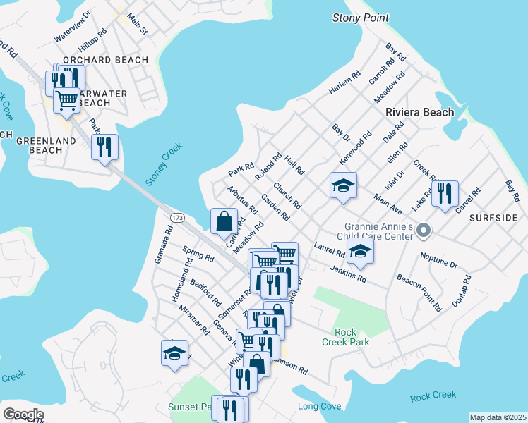 map of restaurants, bars, coffee shops, grocery stores, and more near 134 Meadow Road in Pasadena