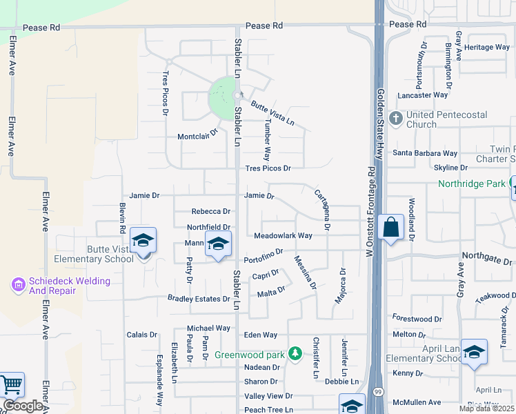 map of restaurants, bars, coffee shops, grocery stores, and more near 2060 Quail Court in Yuba City