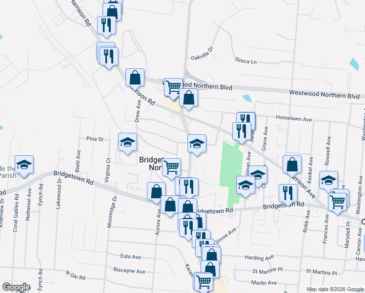 map of restaurants, bars, coffee shops, grocery stores, and more near 5513 Raceview Avenue in Cincinnati