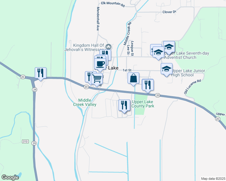 map of restaurants, bars, coffee shops, grocery stores, and more near 325 East Highway 20 in Upper Lake