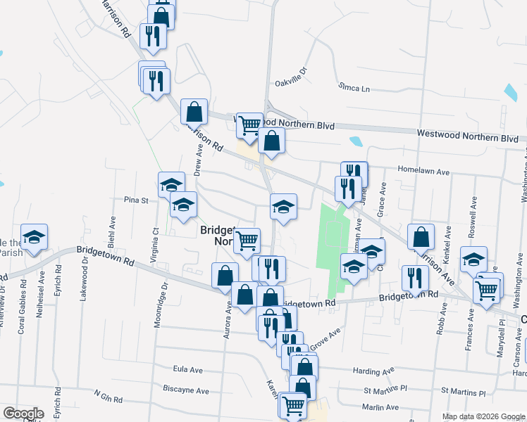 map of restaurants, bars, coffee shops, grocery stores, and more near 5513 Raceview Avenue in Cincinnati