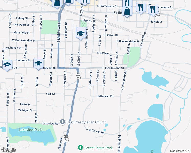 map of restaurants, bars, coffee shops, grocery stores, and more near 1209 South Coal Street in Mexico