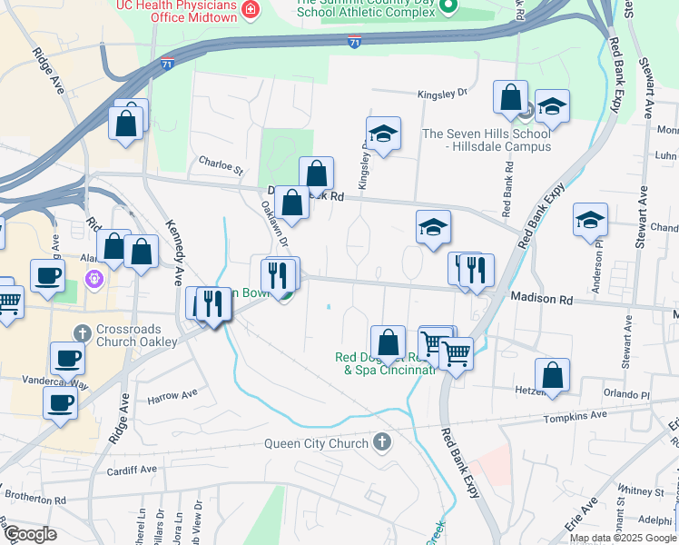 map of restaurants, bars, coffee shops, grocery stores, and more near 4916 Madison Road in Cincinnati