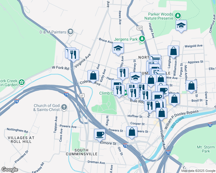 map of restaurants, bars, coffee shops, grocery stores, and more near 4101 Gordon Street in Cincinnati