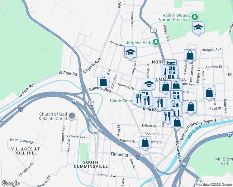 map of restaurants, bars, coffee shops, grocery stores, and more near 4101 Gordon Street in Cincinnati