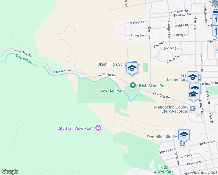map of restaurants, bars, coffee shops, grocery stores, and more near 1000 Low Gap Road in Ukiah