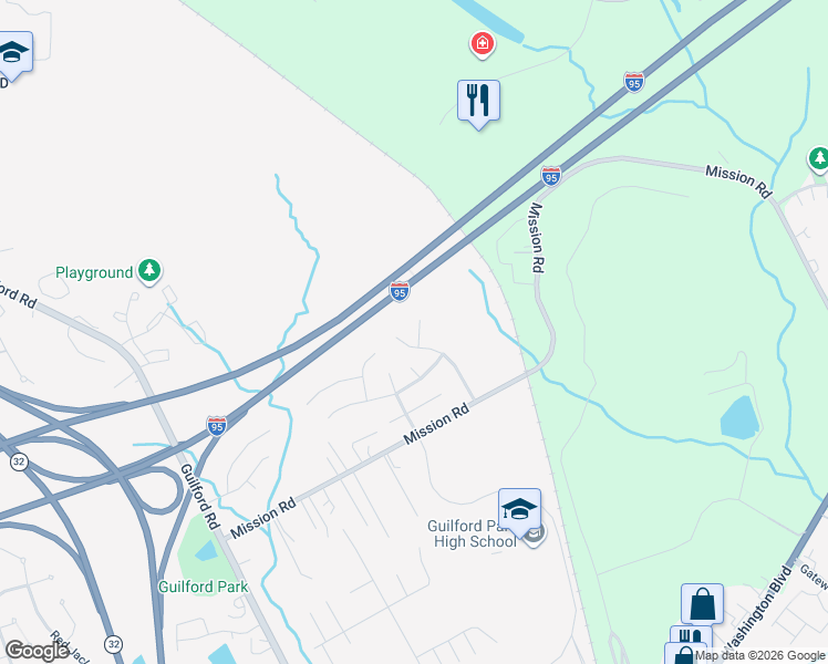 map of restaurants, bars, coffee shops, grocery stores, and more near 8605 Sherwood Glen in Jessup