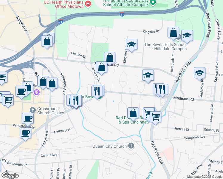 map of restaurants, bars, coffee shops, grocery stores, and more near in Cincinnati