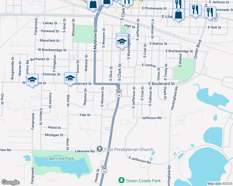 map of restaurants, bars, coffee shops, grocery stores, and more near 1127 South Clark Street in Mexico