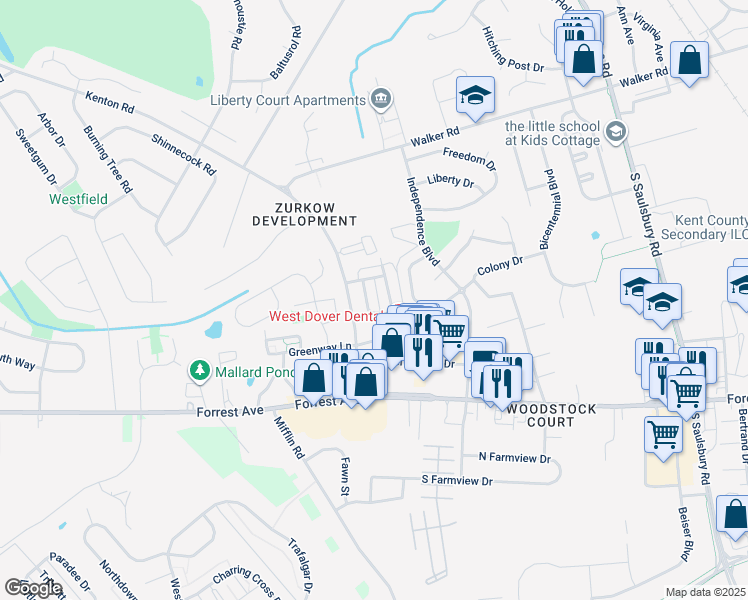 map of restaurants, bars, coffee shops, grocery stores, and more near 311 Stonebrook Place in Dover