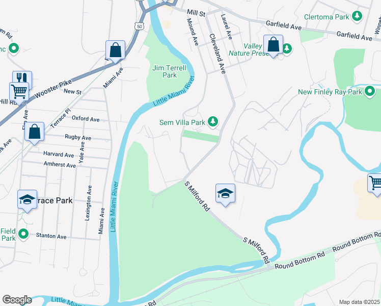 map of restaurants, bars, coffee shops, grocery stores, and more near 5371 South Milford Road in Milford