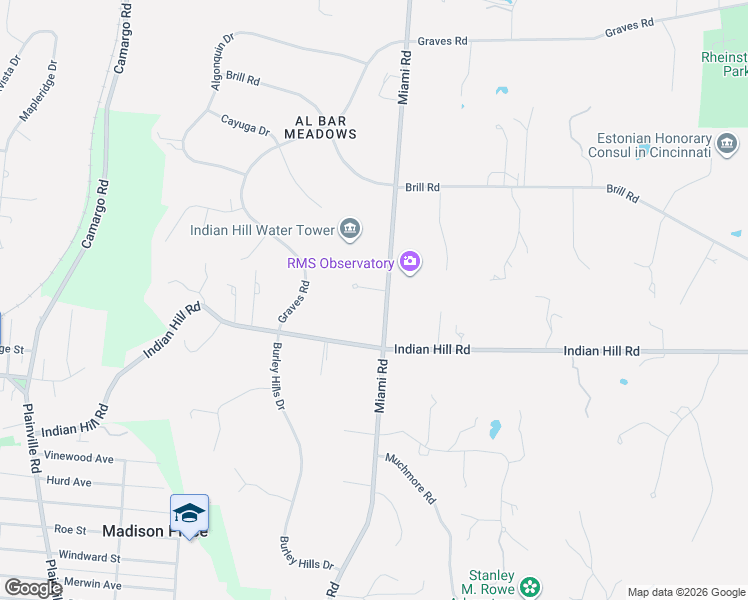 map of restaurants, bars, coffee shops, grocery stores, and more near 5240 Miami Road in Cincinnati