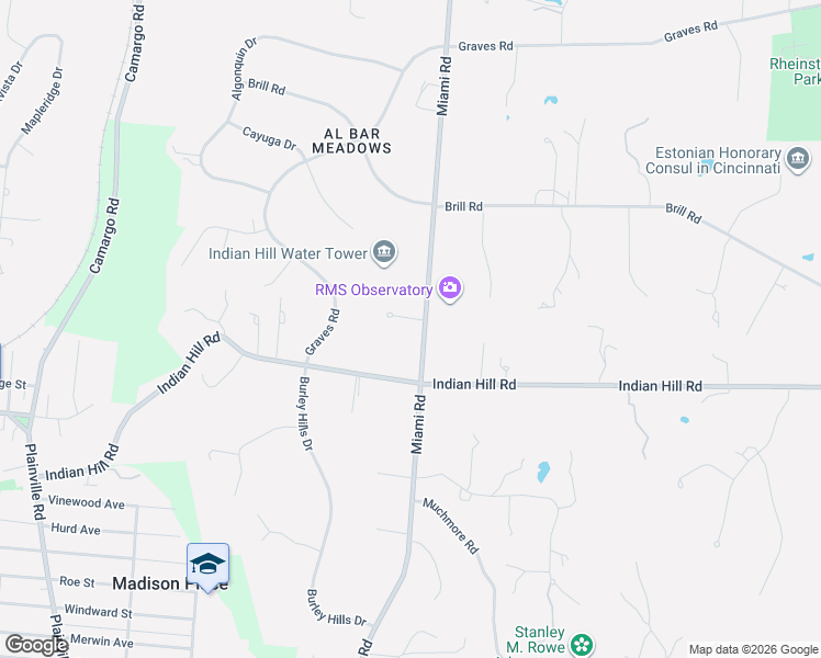 map of restaurants, bars, coffee shops, grocery stores, and more near 5240 Miami Road in Cincinnati
