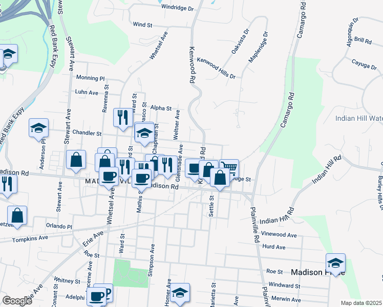 map of restaurants, bars, coffee shops, grocery stores, and more near 6309 Desmond Street in Cincinnati