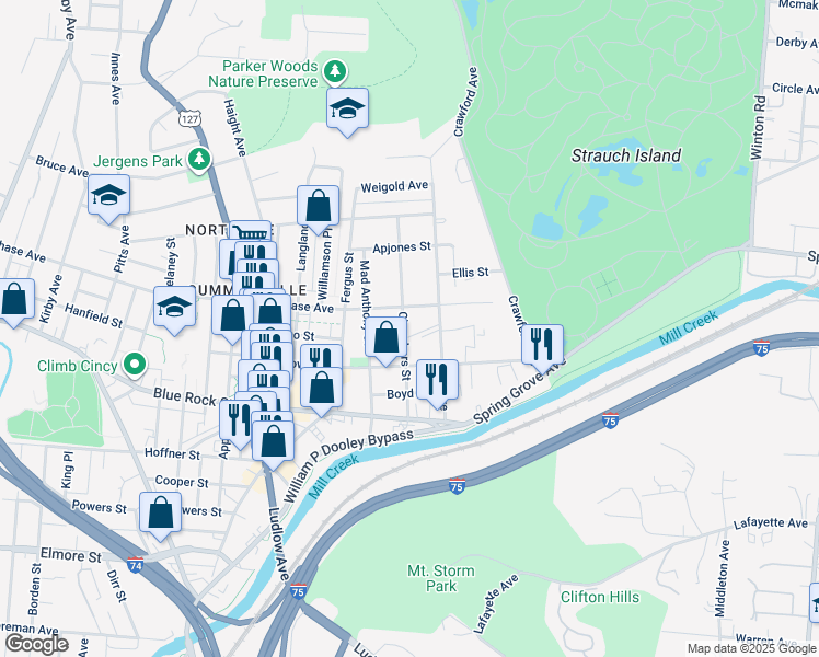 map of restaurants, bars, coffee shops, grocery stores, and more near 4170 Chambers Street in Cincinnati