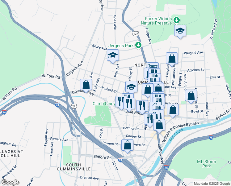 map of restaurants, bars, coffee shops, grocery stores, and more near 4131 Lakeman Street in Cincinnati