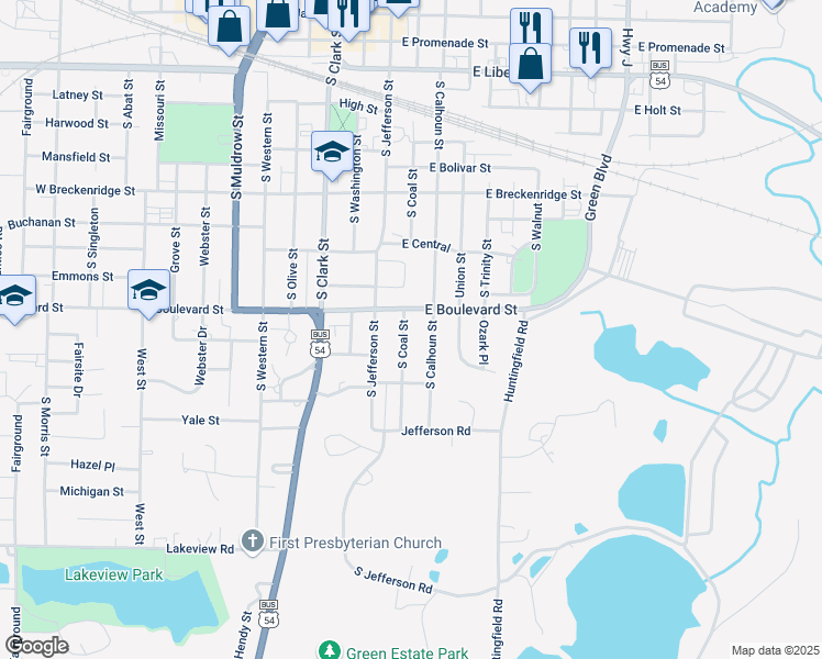 map of restaurants, bars, coffee shops, grocery stores, and more near 1209 South Coal Street in Mexico