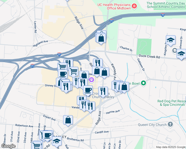 map of restaurants, bars, coffee shops, grocery stores, and more near 3399 Alamo Avenue in Cincinnati