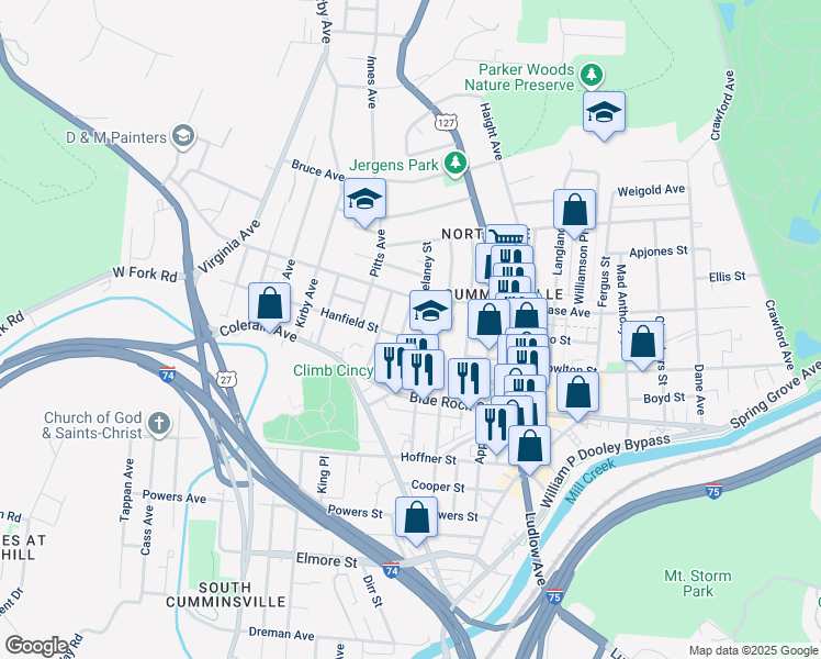 map of restaurants, bars, coffee shops, grocery stores, and more near 4131 Lakeman Street in Cincinnati