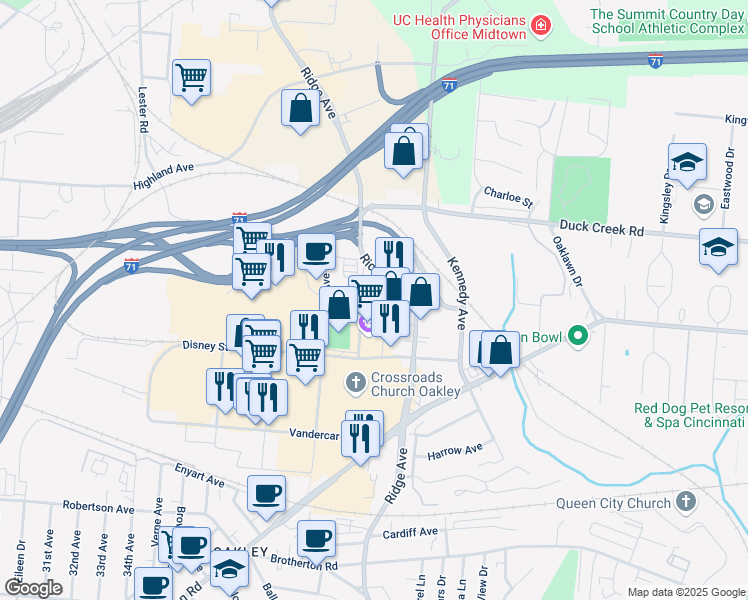 map of restaurants, bars, coffee shops, grocery stores, and more near 3399 Alamo Avenue in Cincinnati