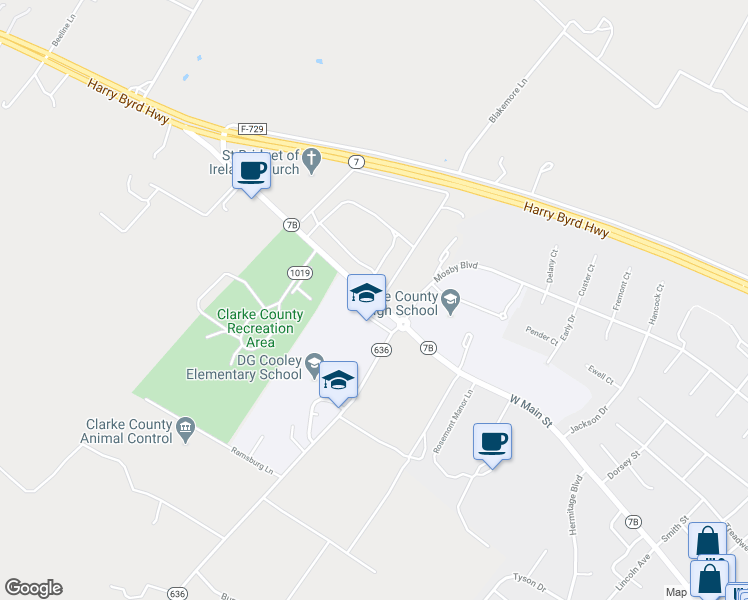 map of restaurants, bars, coffee shops, grocery stores, and more near 809 West Main Street in Berryville