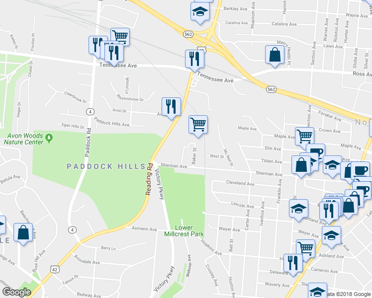 map of restaurants, bars, coffee shops, grocery stores, and more near 1578 Sherman Avenue in Cincinnati
