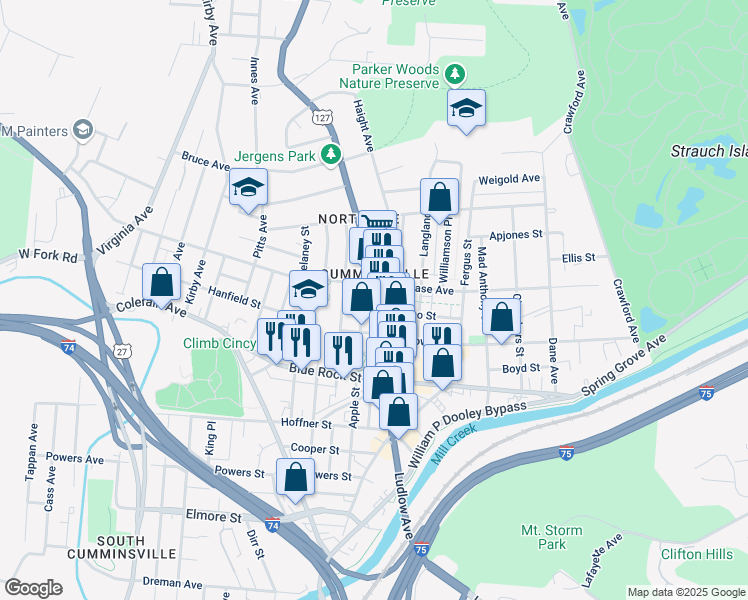 map of restaurants, bars, coffee shops, grocery stores, and more near in Cincinnati