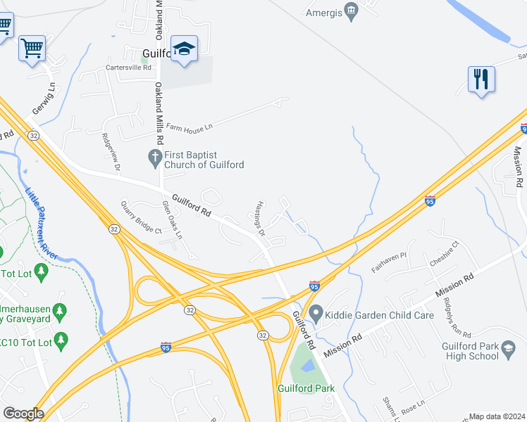 map of restaurants, bars, coffee shops, grocery stores, and more near 9630 Hastings Drive in Columbia