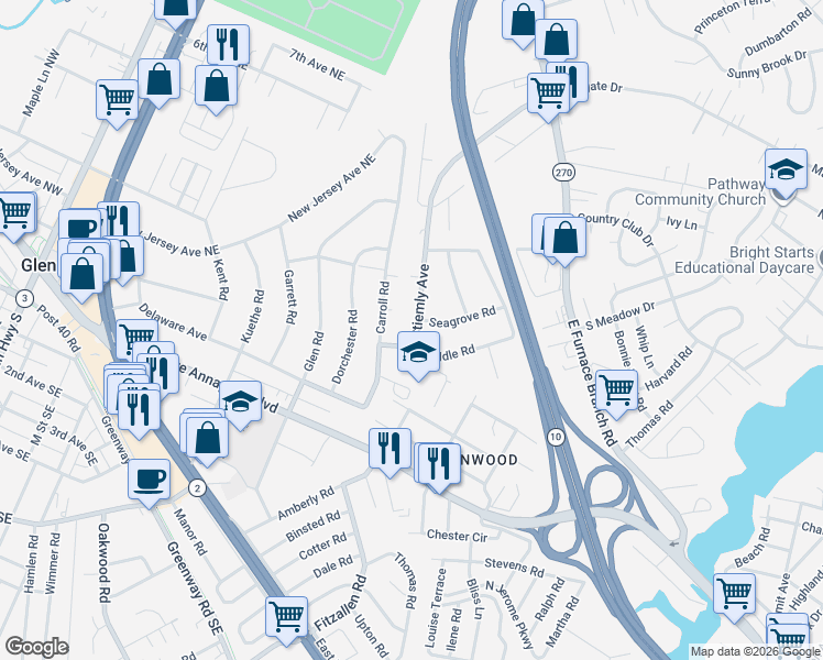map of restaurants, bars, coffee shops, grocery stores, and more near 101 Independence Avenue Southeast in Washington