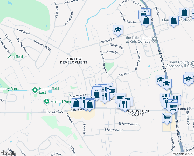 map of restaurants, bars, coffee shops, grocery stores, and more near in Dover
