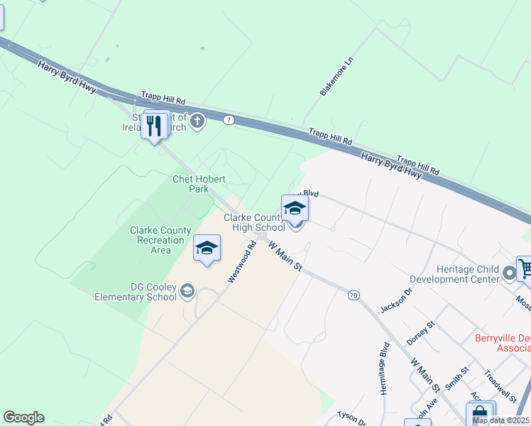 map of restaurants, bars, coffee shops, grocery stores, and more near 1463 Senseny Road in Berryville