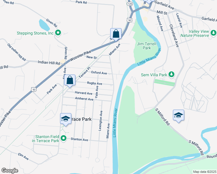 map of restaurants, bars, coffee shops, grocery stores, and more near 210 Rugby Avenue in Terrace Park