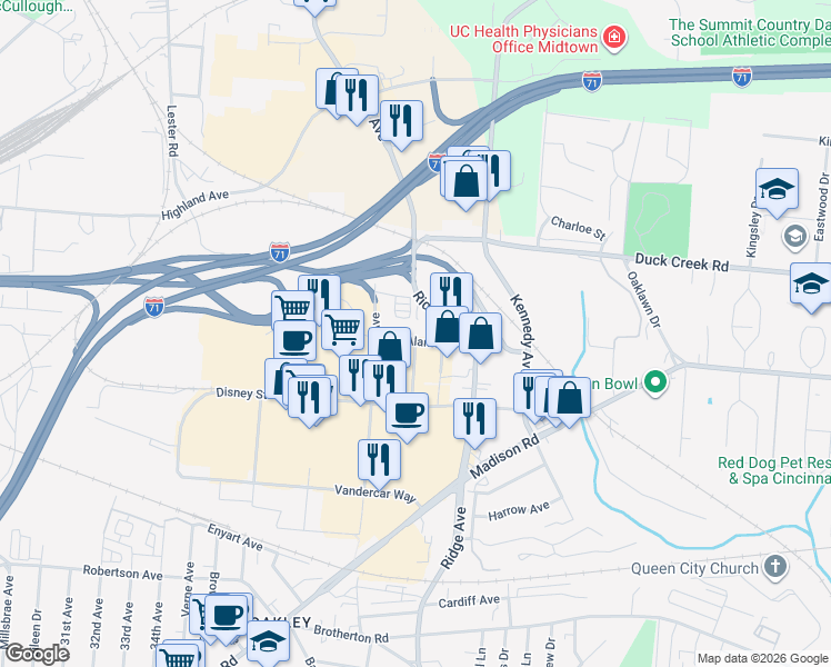 map of restaurants, bars, coffee shops, grocery stores, and more near 3332 Alamo Avenue in Cincinnati