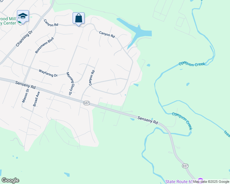 map of restaurants, bars, coffee shops, grocery stores, and more near 221 Canyon Road in Winchester