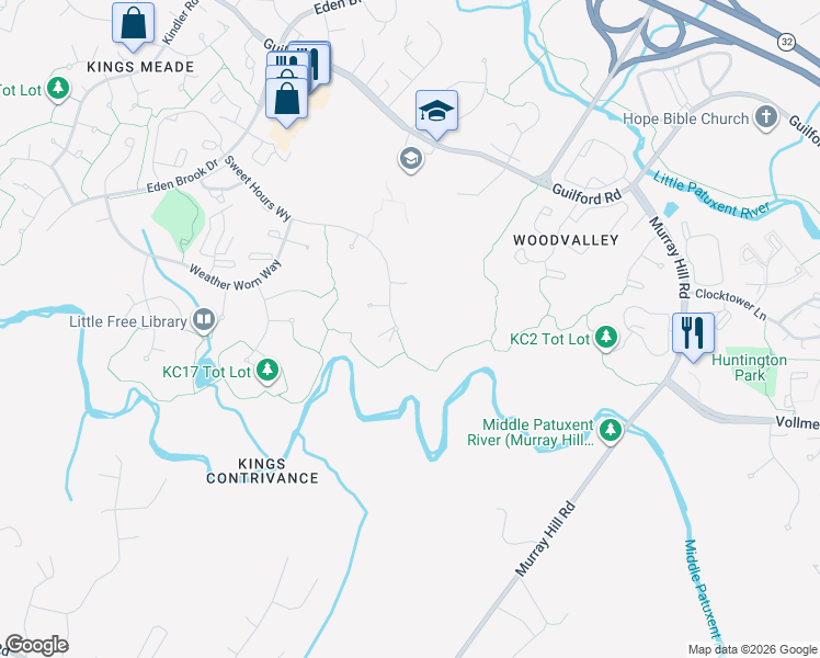 map of restaurants, bars, coffee shops, grocery stores, and more near 7691 Sweet Hours Way in Columbia