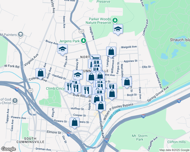 map of restaurants, bars, coffee shops, grocery stores, and more near in Cincinnati