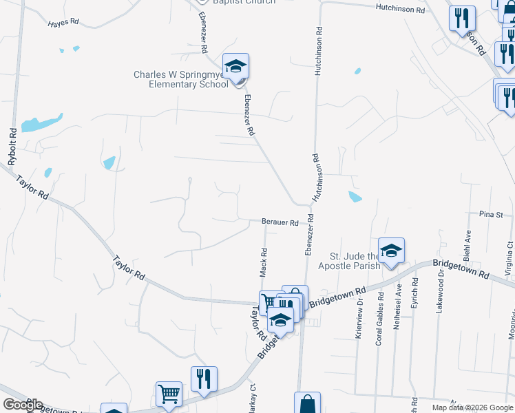 map of restaurants, bars, coffee shops, grocery stores, and more near 6266 Berauer Road in Cincinnati