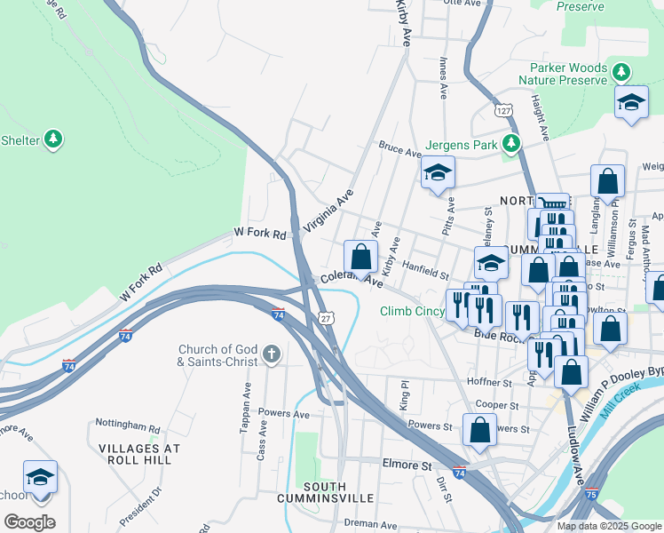 map of restaurants, bars, coffee shops, grocery stores, and more near 4102 Jerome Avenue in Cincinnati