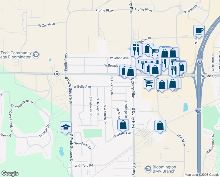 map of restaurants, bars, coffee shops, grocery stores, and more near in Monroe County