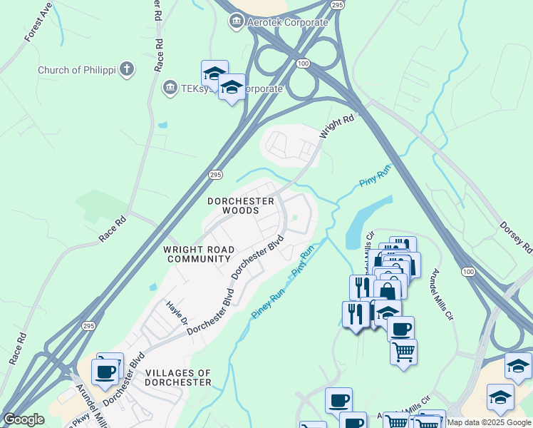 map of restaurants, bars, coffee shops, grocery stores, and more near 1516 Martock Lane in Hanover