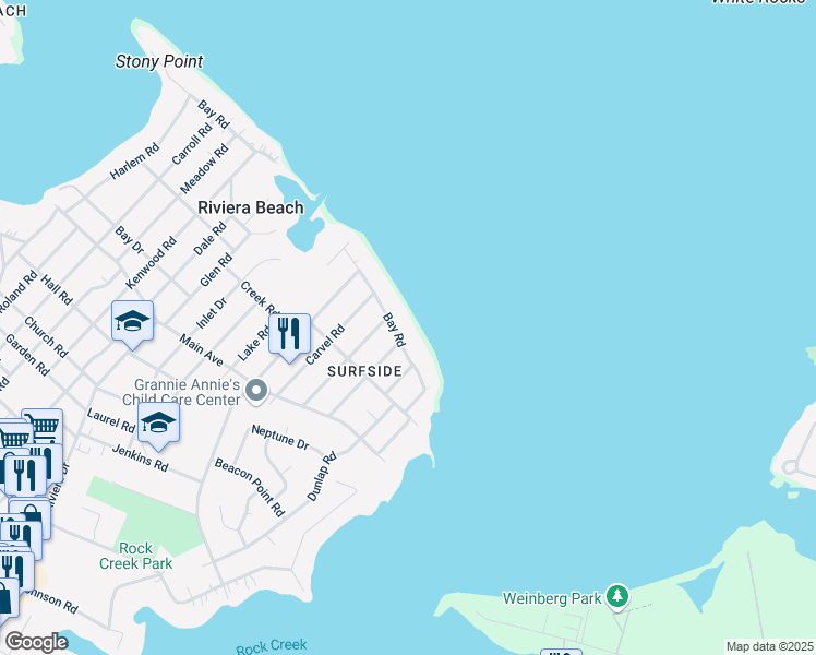 map of restaurants, bars, coffee shops, grocery stores, and more near 8577 Bay Road in Pasadena